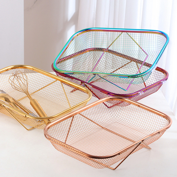 Összecsukható rozsdamentes acél konyhai kosár mosogatóhoz — téglalap alakú hálós szűrőkosár gyümölcsök és sütés céljára (Modell A401)