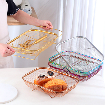Összecsukható rozsdamentes acél konyhai kosár mosogatóhoz — téglalap alakú hálós szűrőkosár gyümölcsök és sütés céljára (Modell A401)