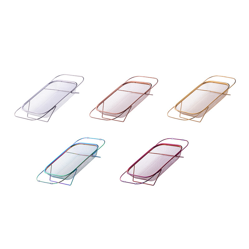 Összecsukható rozsdamentes acél konyhai kosár mosogatóhoz — téglalap alakú hálós szűrőkosár gyümölcsök és sütés céljára (Modell A401)