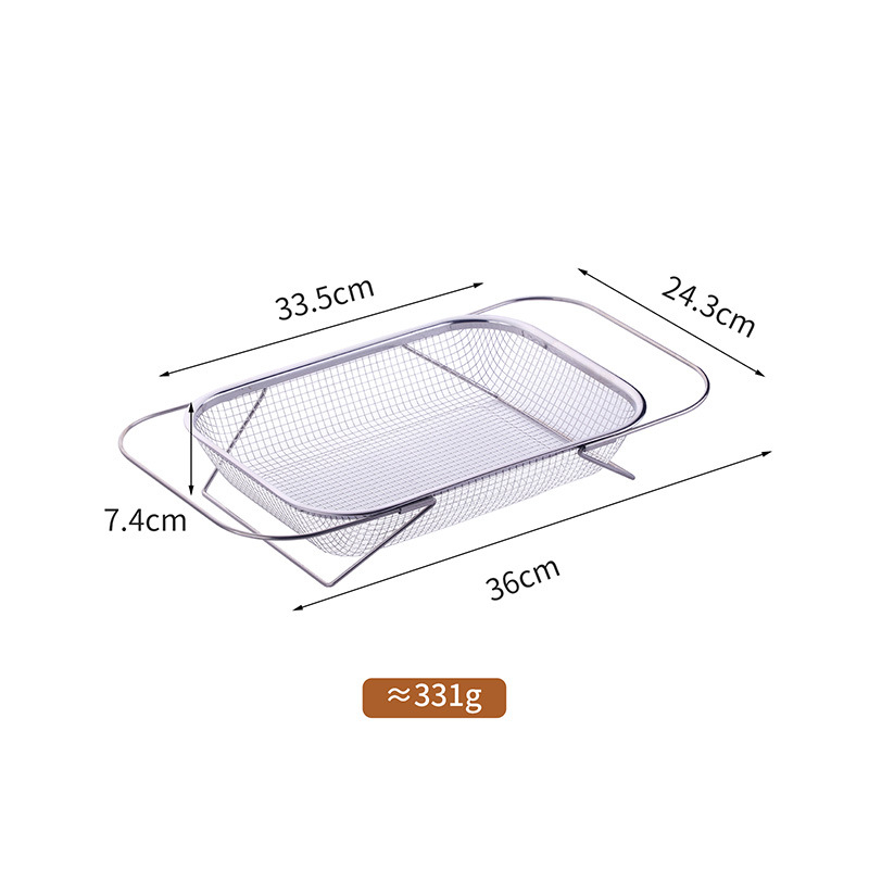Összecsukható rozsdamentes acél konyhai kosár mosogatóhoz — téglalap alakú hálós szűrőkosár gyümölcsök és sütés céljára (Modell A401)