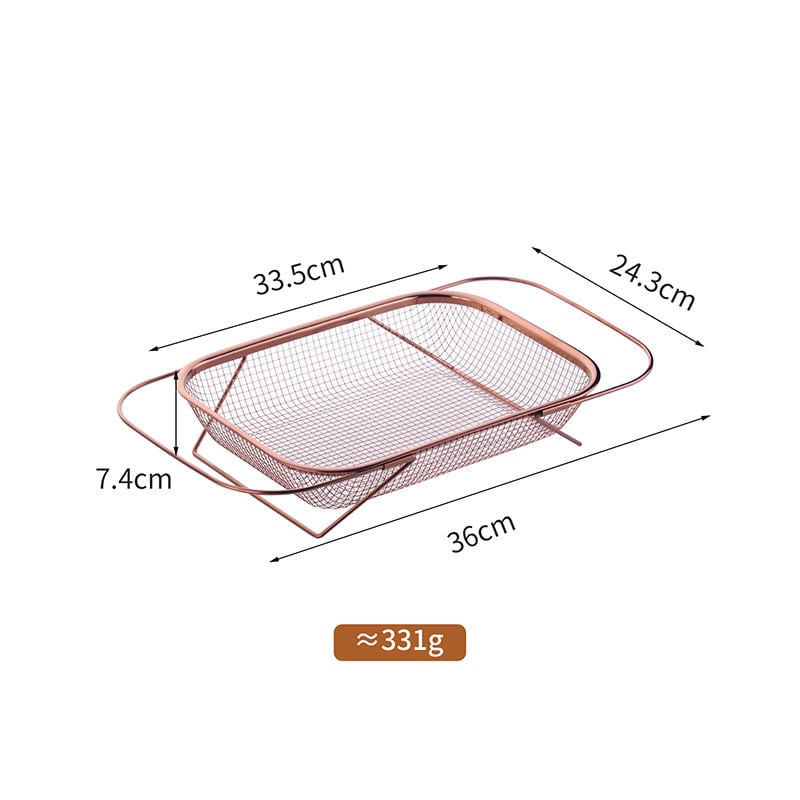 Összecsukható rozsdamentes acél konyhai kosár mosogatóhoz — téglalap alakú hálós szűrőkosár gyümölcsök és sütés céljára (Modell A401)