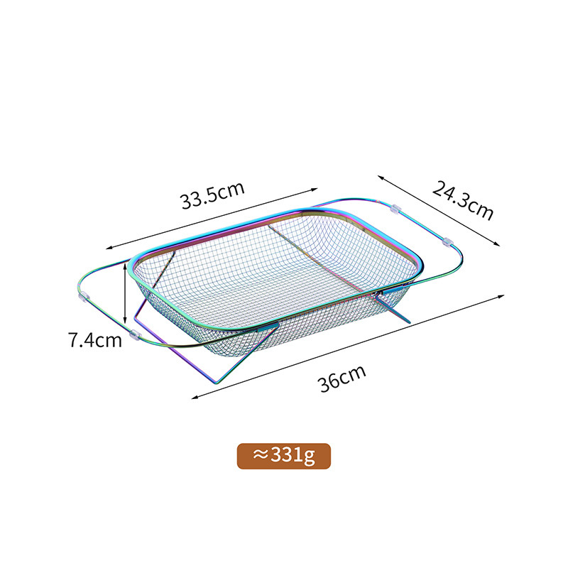 Összecsukható rozsdamentes acél konyhai kosár mosogatóhoz — téglalap alakú hálós szűrőkosár gyümölcsök és sütés céljára (Modell A401)