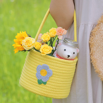 Ins stil piknik košara, slatka ručna košara za voće s japanskom inspiracijom za djecu, pamuk vlakna tkanina, za vanjsku upotrebu