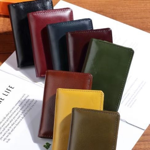 Kožni držač kartica, prvi sloj teleće kože, unisex, ultra lagan, podstava od poliestera