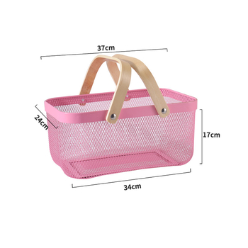 Téglalap alakú kovácsoltvas tárolókosár fa fogantyúval – modern minimalist stílusú gyümölcs- és zöldségtároló