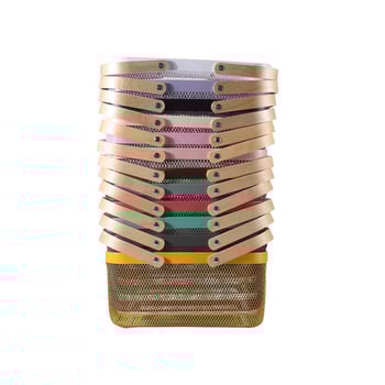 Téglalap alakú kovácsoltvas tárolókosár fa fogantyúval – modern minimalist stílusú gyümölcs- és zöldségtároló