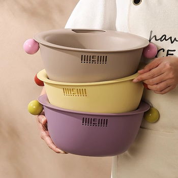 Λεκάνη πλυσίματος φρούτων και λαχανικών με διπλό επίπεδο, πολυλειτουργική πλαστική καλαθούλα, μοντέρνο μινιμαλιστικό στυλ