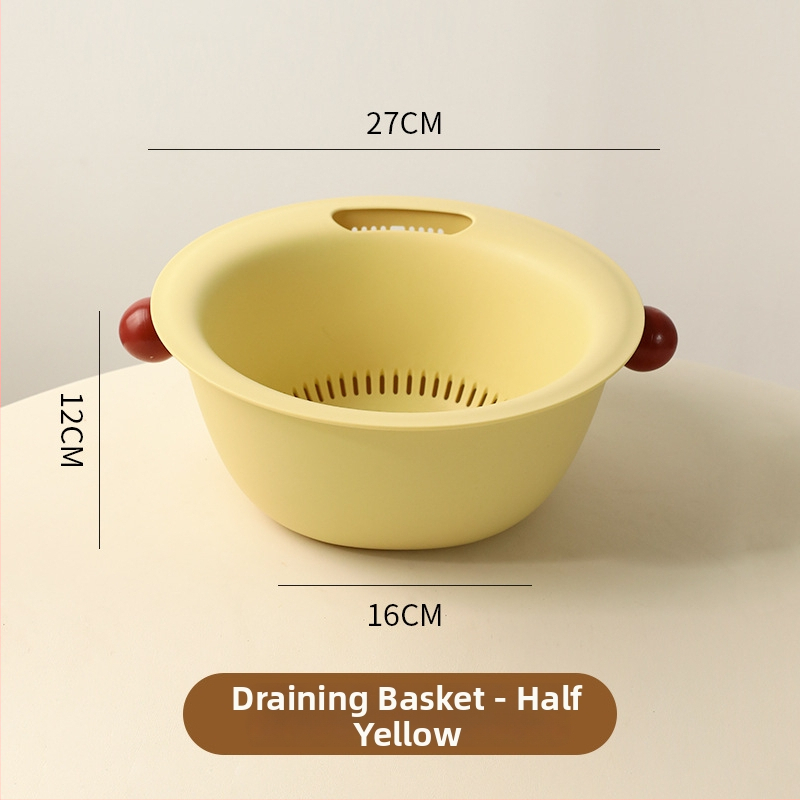 Λεκάνη πλυσίματος φρούτων και λαχανικών με διπλό επίπεδο, πολυλειτουργική πλαστική καλαθούλα, μοντέρνο μινιμαλιστικό στυλ