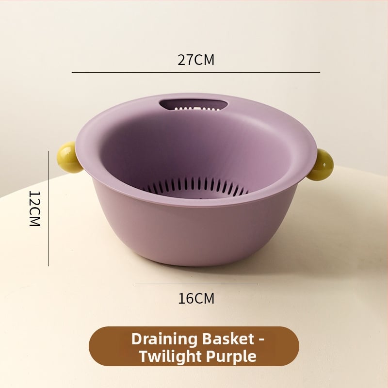 Λεκάνη πλυσίματος φρούτων και λαχανικών με διπλό επίπεδο, πολυλειτουργική πλαστική καλαθούλα, μοντέρνο μινιμαλιστικό στυλ