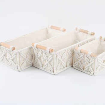 Liu Han Asztali tárolókosár – pamut kötél és vasból készült design, kozmetikai tároló, virág- és gyümölcskosár, Set II