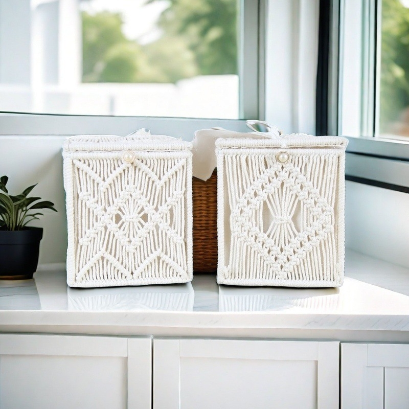 Liu Han Asztali tárolókosár – pamut kötél és vasból készült design, kozmetikai tároló, virág- és gyümölcskosár, Set II