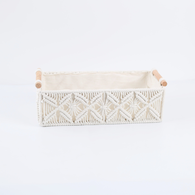 Liu Han Asztali tárolókosár – pamut kötél és vasból készült design, kozmetikai tároló, virág- és gyümölcskosár, Set II