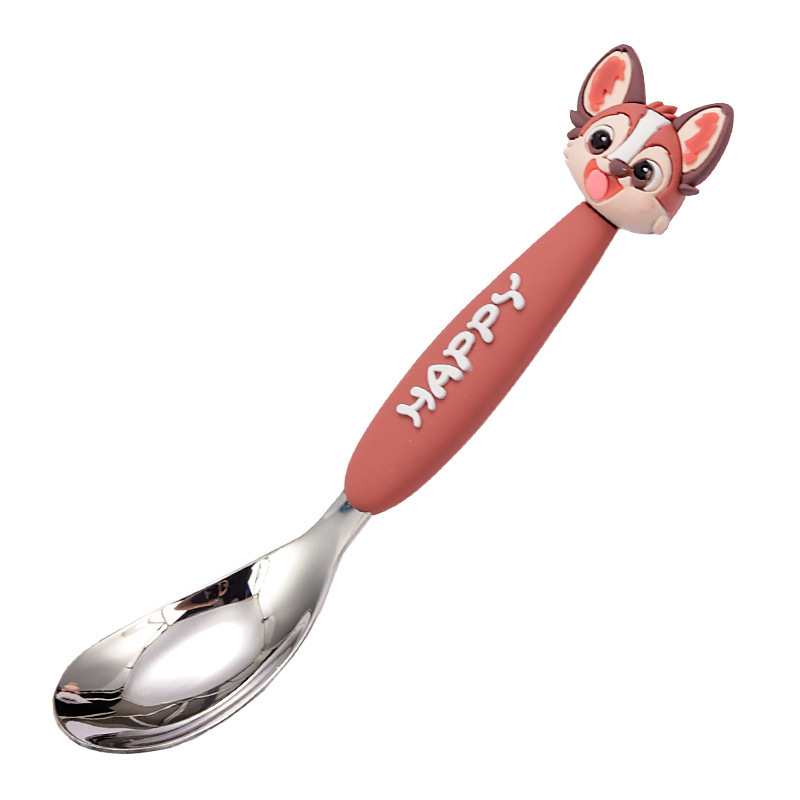 Lingură pentru copii, cu mâner lung, design animal de desen animat, din oțel inoxidabil 316, finisaj lucios