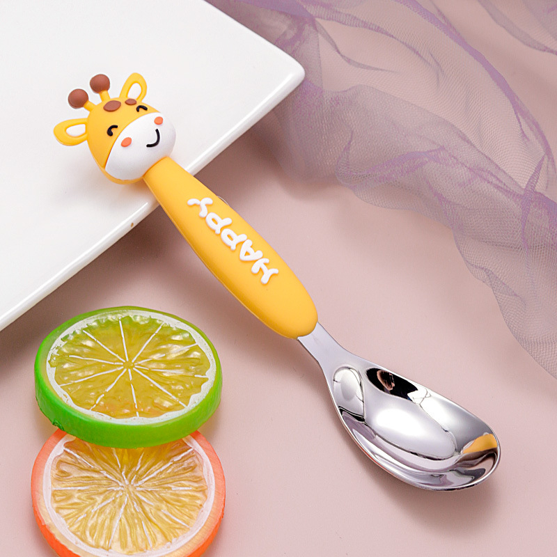 Lingură pentru copii, cu mâner lung, design animal de desen animat, din oțel inoxidabil 316, finisaj lucios