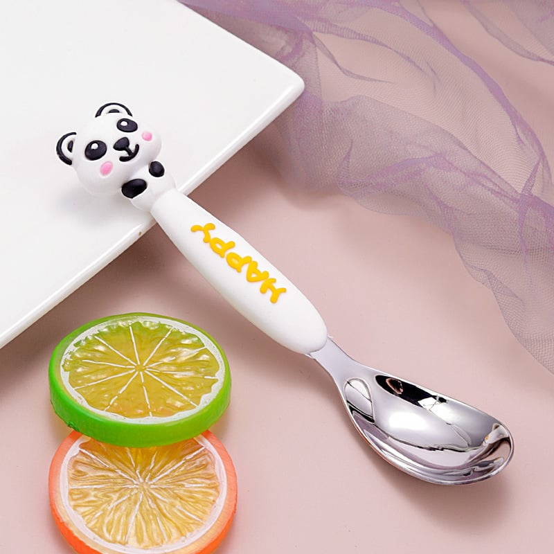 Lingură pentru copii, cu mâner lung, design animal de desen animat, din oțel inoxidabil 316, finisaj lucios
