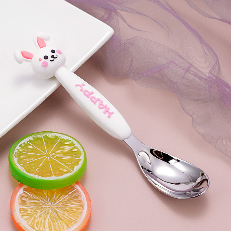 Lingură pentru copii, cu mâner lung, design animal de desen animat, din oțel inoxidabil 316, finisaj lucios