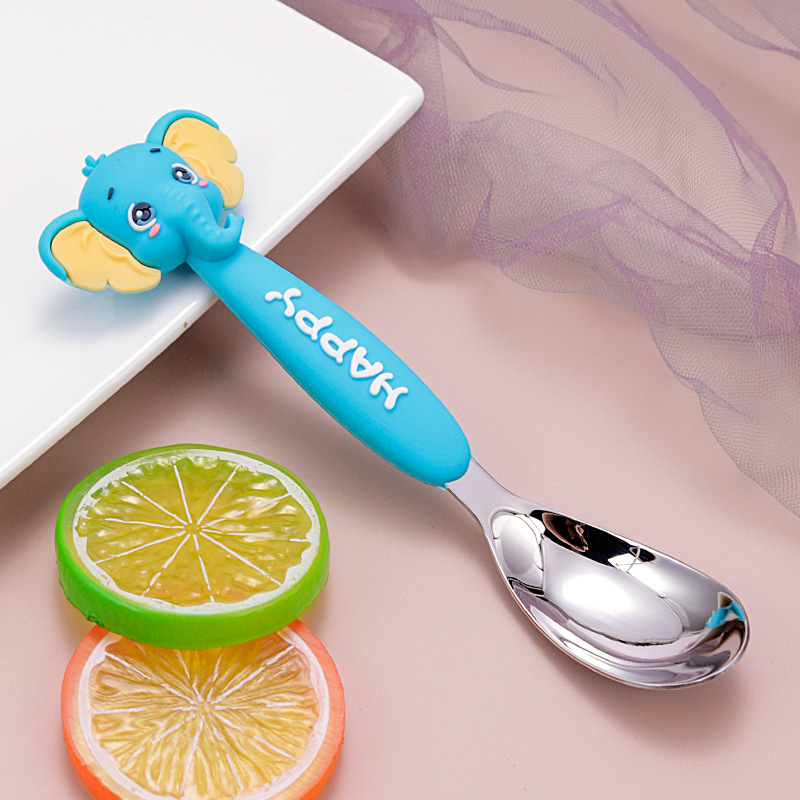 Lingură pentru copii, cu mâner lung, design animal de desen animat, din oțel inoxidabil 316, finisaj lucios