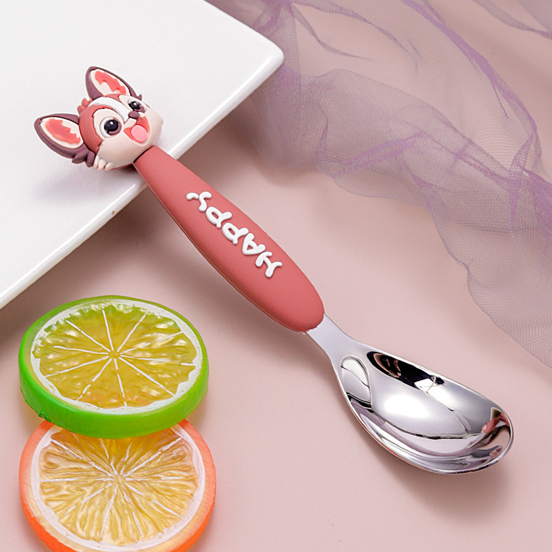 Lingură pentru copii, cu mâner lung, design animal de desen animat, din oțel inoxidabil 316, finisaj lucios