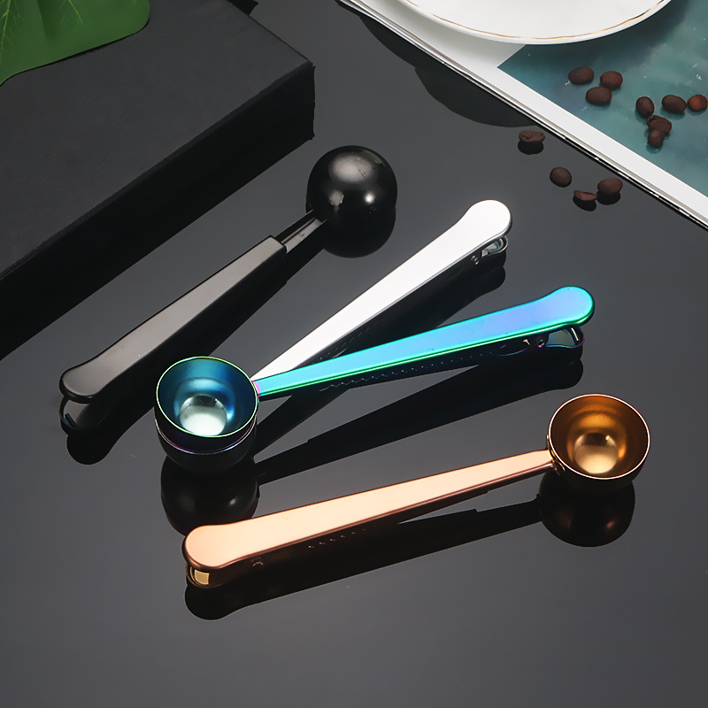 Lingură măsurătoare din oțel inoxidabil pentru lapte și cafea, finisaj oglindă, multifuncțională cu clemă sigilare ceaiului