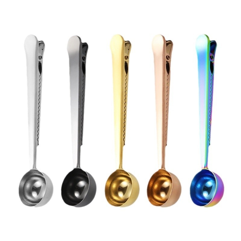Lingură măsurătoare din oțel inoxidabil pentru lapte și cafea, finisaj oglindă, multifuncțională cu clemă sigilare ceaiului