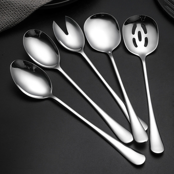 Lingură de servire pentru bufet din oțel inoxidabil 304, stil Chinezesc nou, luciu oglindă, logo imprimat