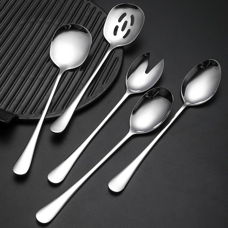 Lingură de servire pentru bufet din oțel inoxidabil 304, stil Chinezesc nou, luciu oglindă, logo imprimat