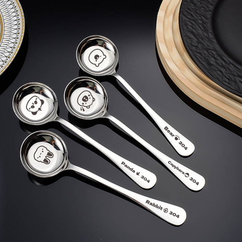 Lingură din oțel inoxidabil 304 cu fund rotund, stil modern minimalist, model solid, imprimare logo disponibilă, personalizare