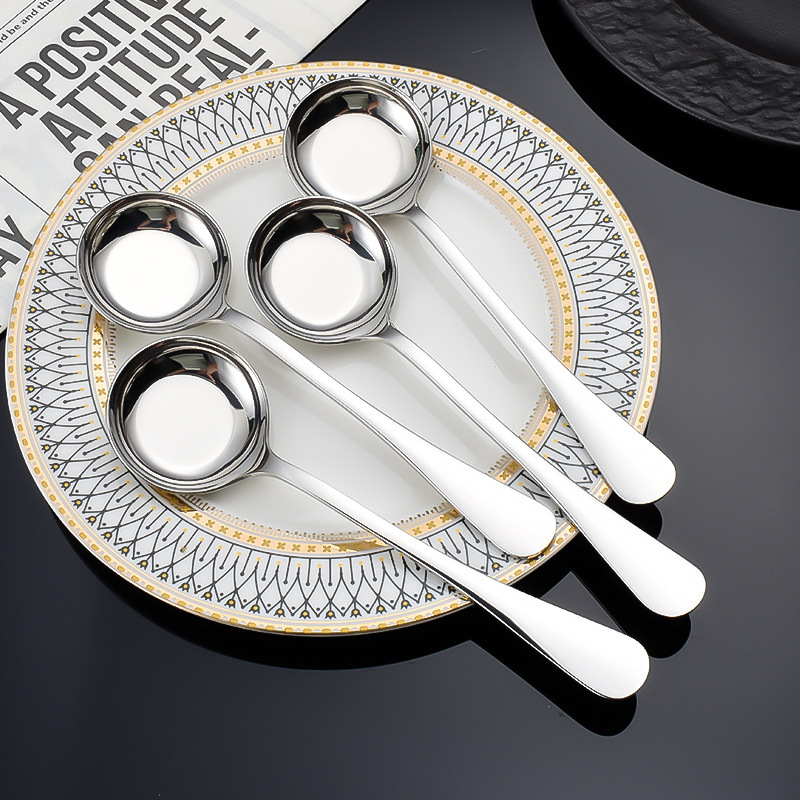 Lingură din oțel inoxidabil 304 cu fund rotund, stil modern minimalist, model solid, imprimare logo disponibilă, personalizare