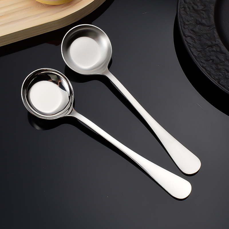 Lingură din oțel inoxidabil 304 cu fund rotund, stil modern minimalist, model solid, imprimare logo disponibilă, personalizare