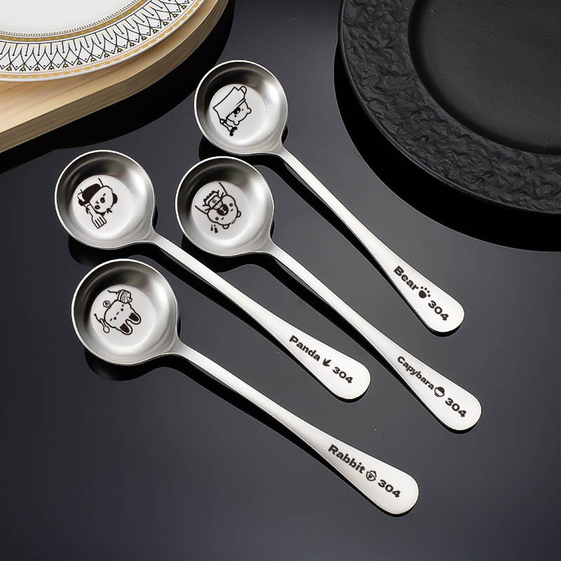 Lingură din oțel inoxidabil 304 cu fund rotund, stil modern minimalist, model solid, imprimare logo disponibilă, personalizare