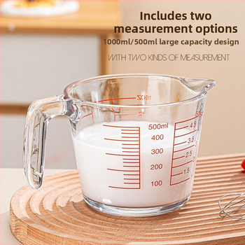 Mikrohullámú sütőhöz üvegből készült tejmérő pohár, fokozatos skálázással, vastag falú, hőálló, nagy kapacitás
