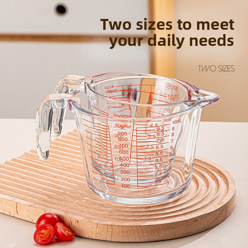 Stiklinis pieno matavimo puodelis mikrobangų krosnelėms, su skalėmis, storesniais sienelėmis, atsparus karščiui, didelio tūrio