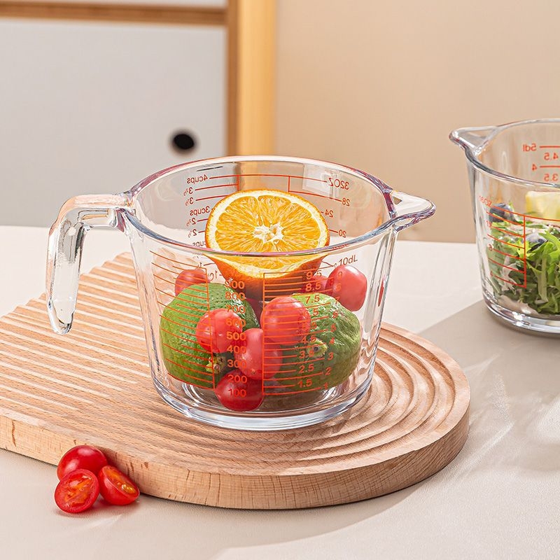 Mikrohullámú sütőhöz üvegből készült tejmérő pohár, fokozatos skálázással, vastag falú, hőálló, nagy kapacitás