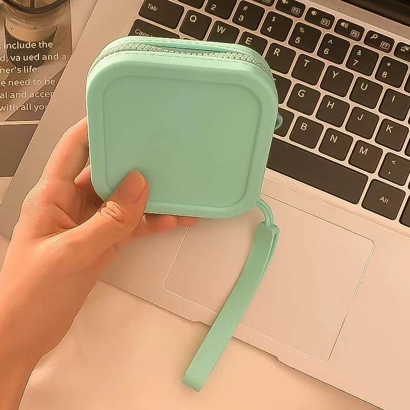 Portofel din silicon cu fermoar – organizator pentru ruj, căști, cabluri de date și chei, stil urban simplu, căptușeală din silicon, antibacterian și anti-tăiere