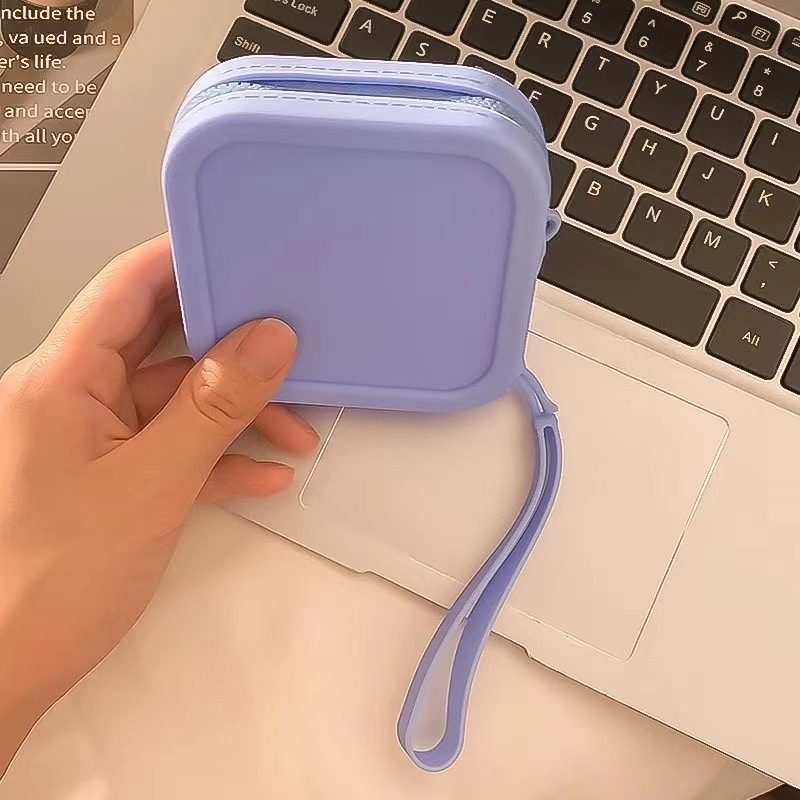 Portofel din silicon cu fermoar – organizator pentru ruj, căști, cabluri de date și chei, stil urban simplu, căptușeală din silicon, antibacterian și anti-tăiere