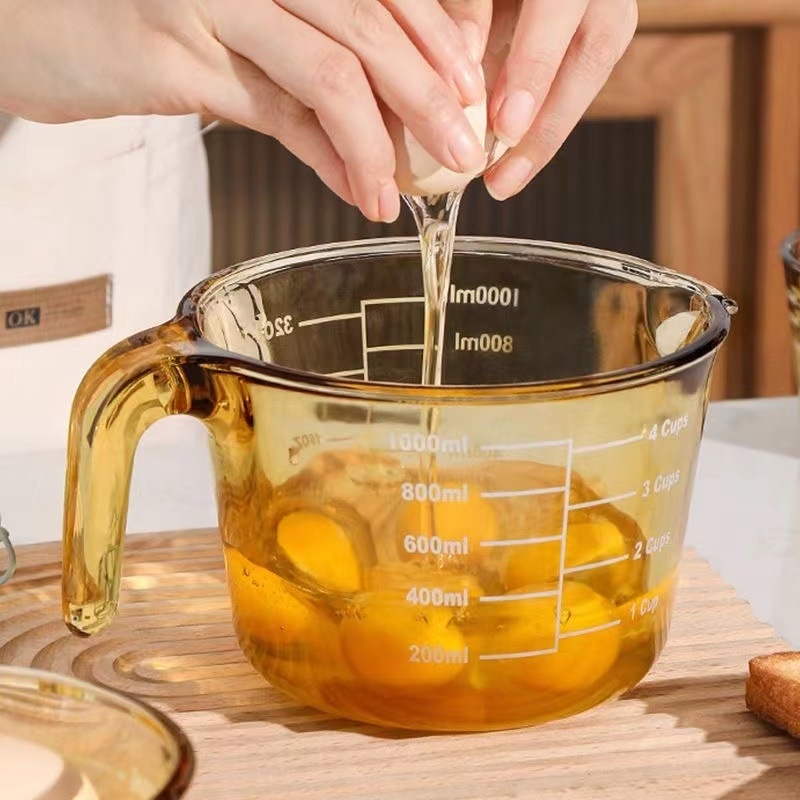 Magas hőállóságú üveg mérőpohár skálával, konyhai sütéshez