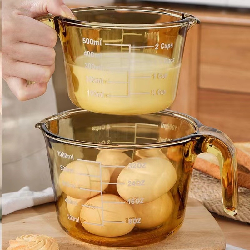 Magas hőállóságú üveg mérőpohár skálával, konyhai sütéshez