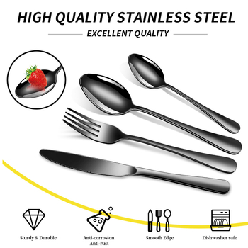 Комплект прибори за хранене от неръждаема стомана: ножове, вилици и лъжици, 24 части, 410-стомана, огледално полирани, модерен минималистичен дизайн