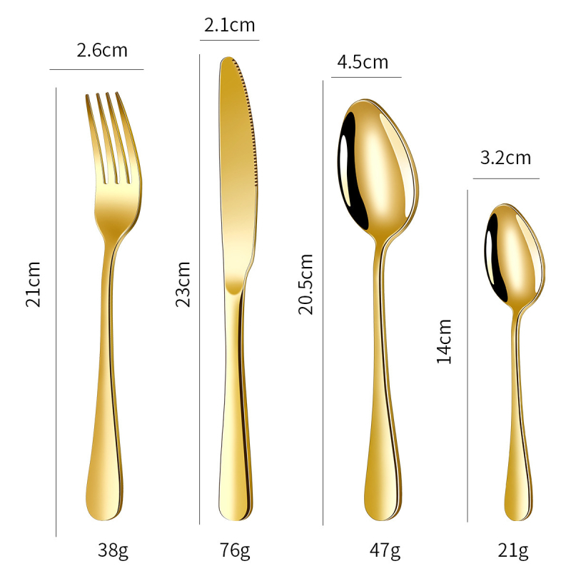 Комплект прибори за хранене от неръждаема стомана: ножове, вилици и лъжици, 24 части, 410-стомана, огледално полирани, модерен минималистичен дизайн
