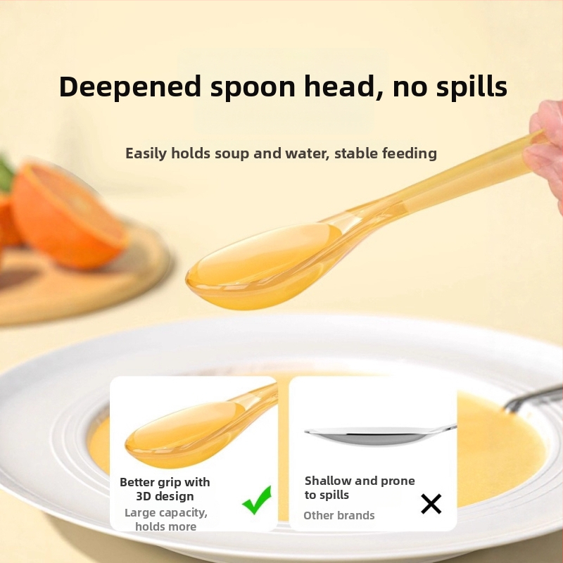 Baba etetőkanál tejhez és vízhez — speciális kanál rizs zabpehely és gyümölcspüré számára, testre szabható és hordozható (anyag: PP; gyerekeknek; modern minimalista stílus; logónyomtatás elérhető; testreszabás)