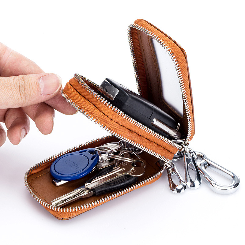 Torba za ključeve automobila od prirodne kože, dvostruka, zatvarač, unisex