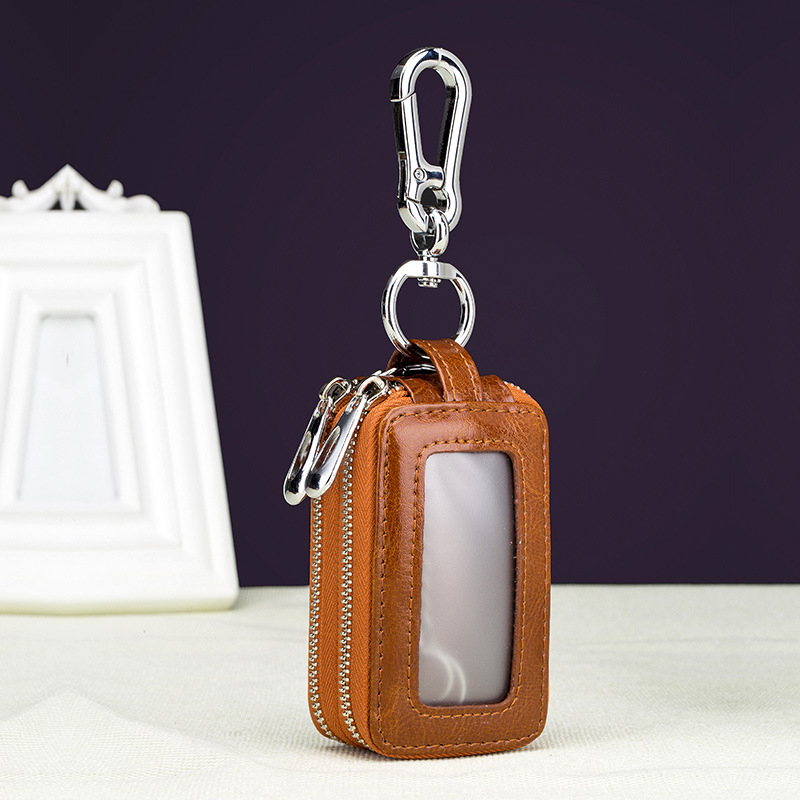 Torba za ključeve automobila od prirodne kože, dvostruka, zatvarač, unisex