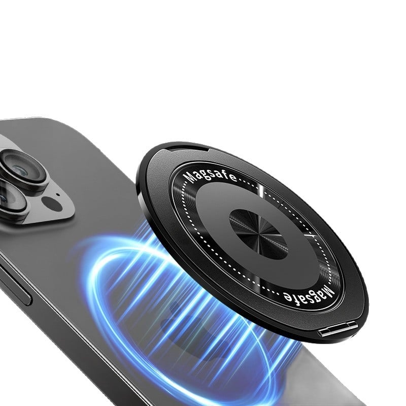 Sklopivi držač za telefon s magnetskim držačem i stražnjom naljepnicom, kompatibilan Apple/Huawei/Xiaomi; metal + plastika; bežično punjenje; univerzalni prijenosni prstenasti držač