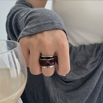 Bakreni prsten s geometrijskim oblikom, elektroplatiranje, dizajn s dvostrukim otvorom i dvostrukim slojem, za žene