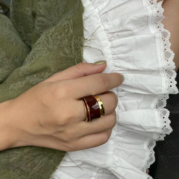 Bakreni prsten s geometrijskim oblikom, elektroplatiranje, dizajn s dvostrukim otvorom i dvostrukim slojem, za žene