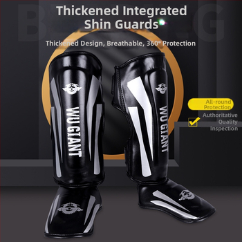 Sanda un boksa kāju aizsargi, biezāka polsterējuma ar PU iekšējo odas un EVA putām, apakšējās kājas aizsardzība cīņas mākslā un treniņiem