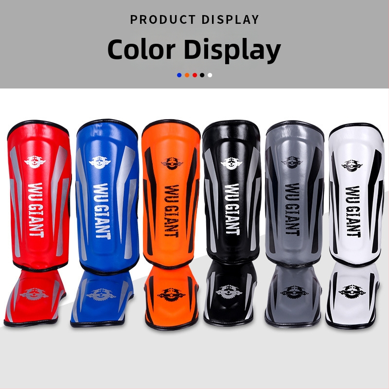 Sanda un boksa kāju aizsargi, biezāka polsterējuma ar PU iekšējo odas un EVA putām, apakšējās kājas aizsardzība cīņas mākslā un treniņiem