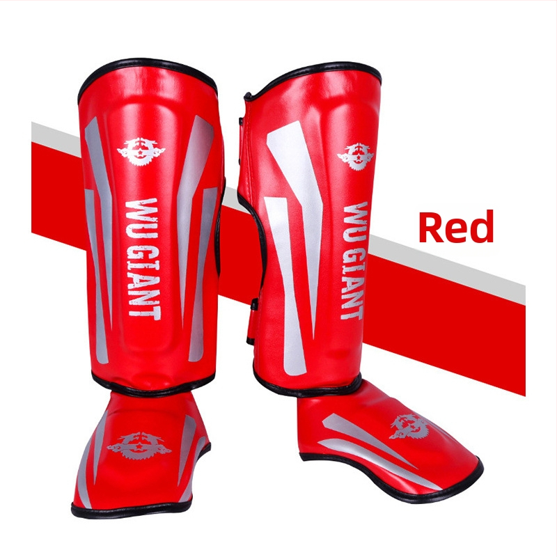 Sanda un boksa kāju aizsargi, biezāka polsterējuma ar PU iekšējo odas un EVA putām, apakšējās kājas aizsardzība cīņas mākslā un treniņiem