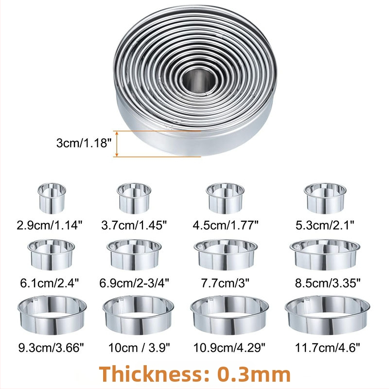 Nerūdijančio plieno apvali torto formos su mousse žiedu ir išlenktomis kraštomis, 12 dalių rinkinys