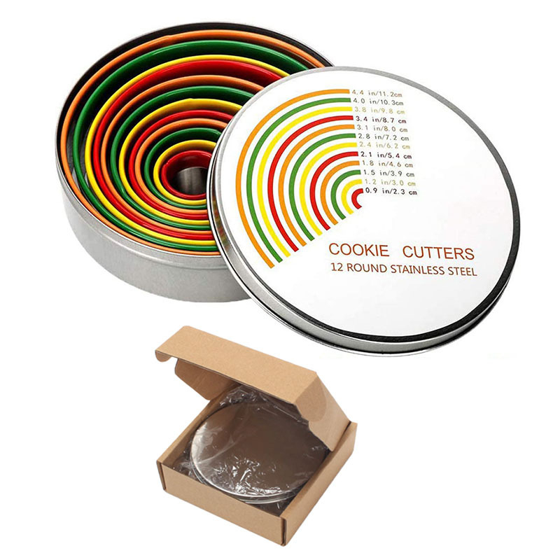 Rozsdamentes acélból készült kör alakú tortaforma mousse gyűrűvel és görbült éllel, 12 darabos készlet